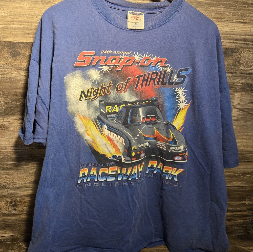 Y2K NHRA Drag Racing Member Tee Shirt Size 2XL Distressed Blue New Jersey Vtg‎